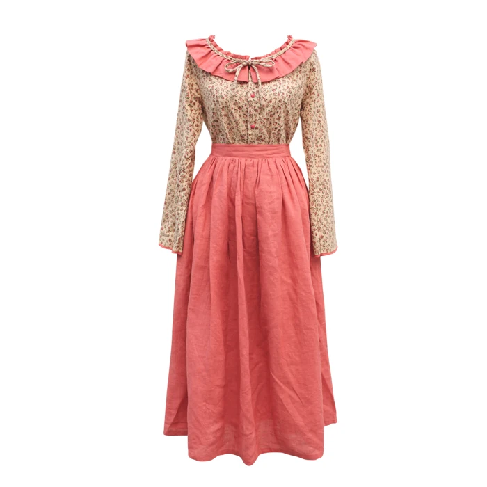 Autumn Women Spring Floral Cotton Linen Vintage Rural Style Long Two-Piece Cinderella korean Dress elbise vadim | Женская одежда