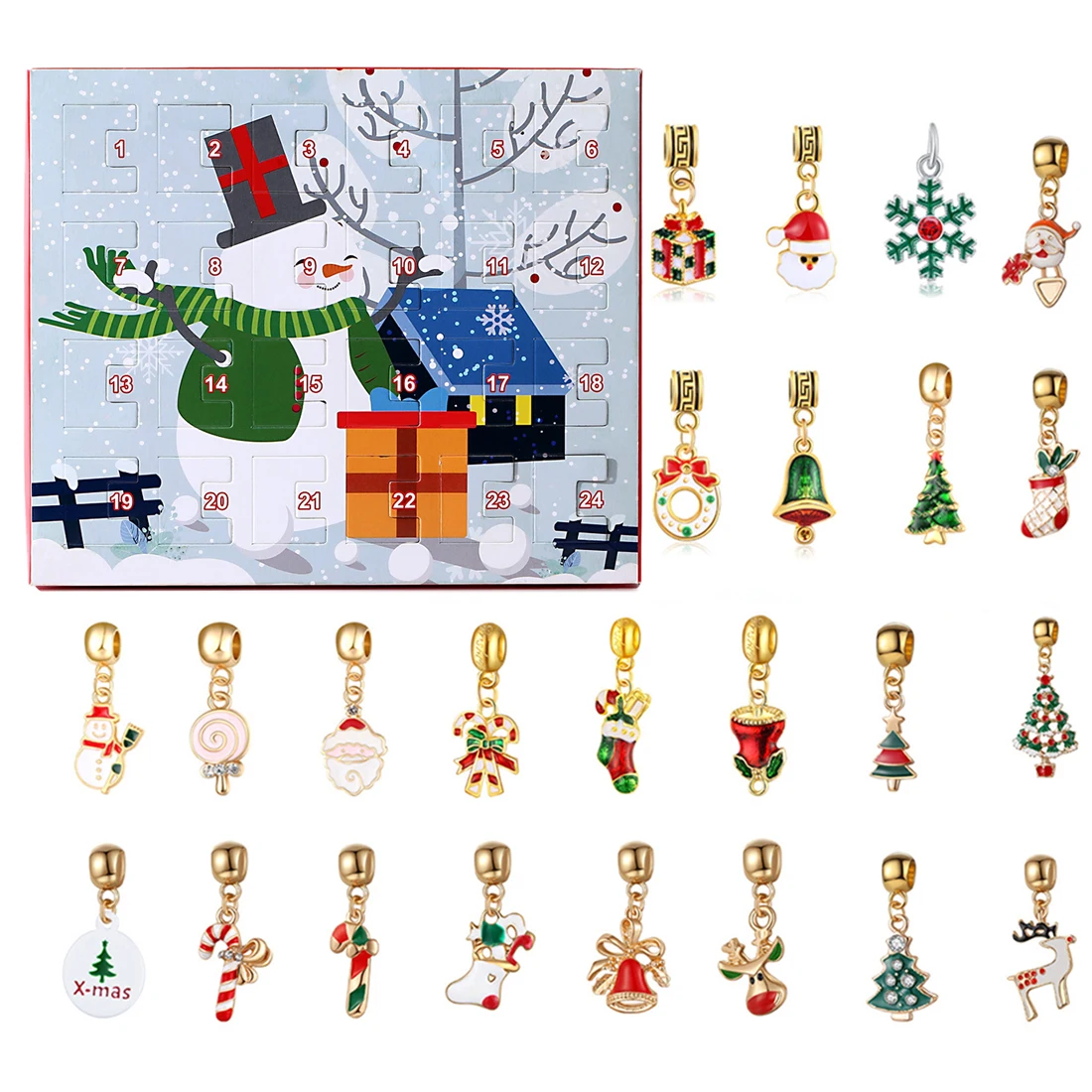 Головоломка Рождественский календарь Подарочная коробка DIY Merry Christmas Advent календарь Подвески с 24 маленькими аксессуарами без браслета ожерелье - Цвет: 2