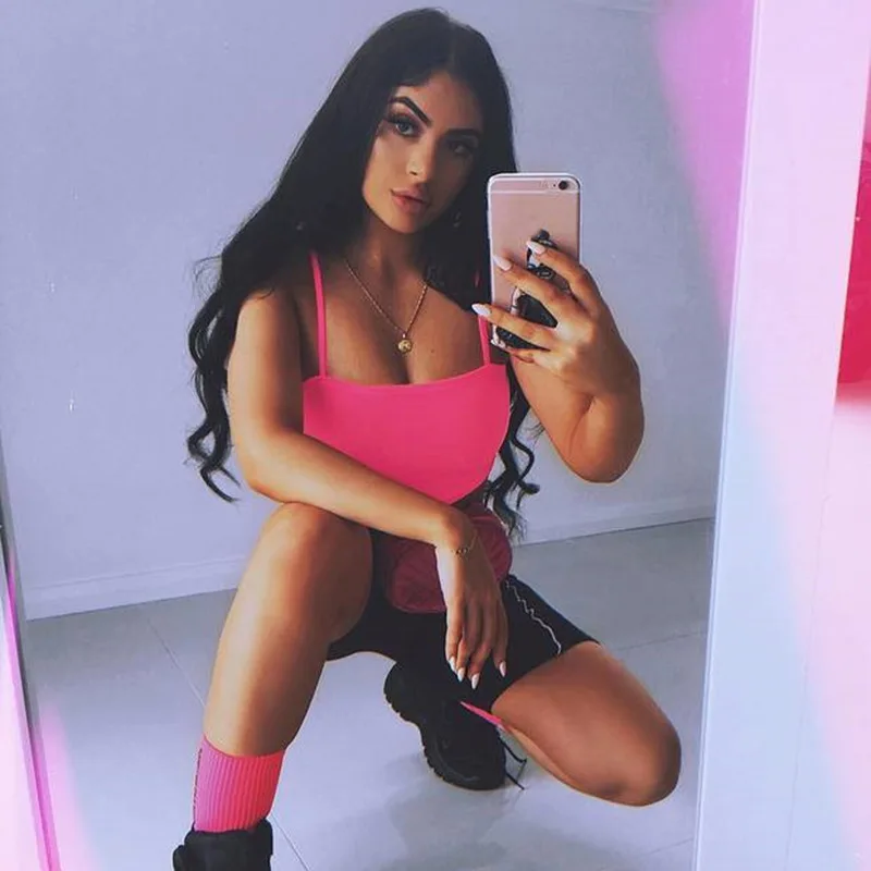 

Europe And America 2019 Summer Hot Selling Sexy Fluorescent Solid Color Camisole Navel Vest Women's