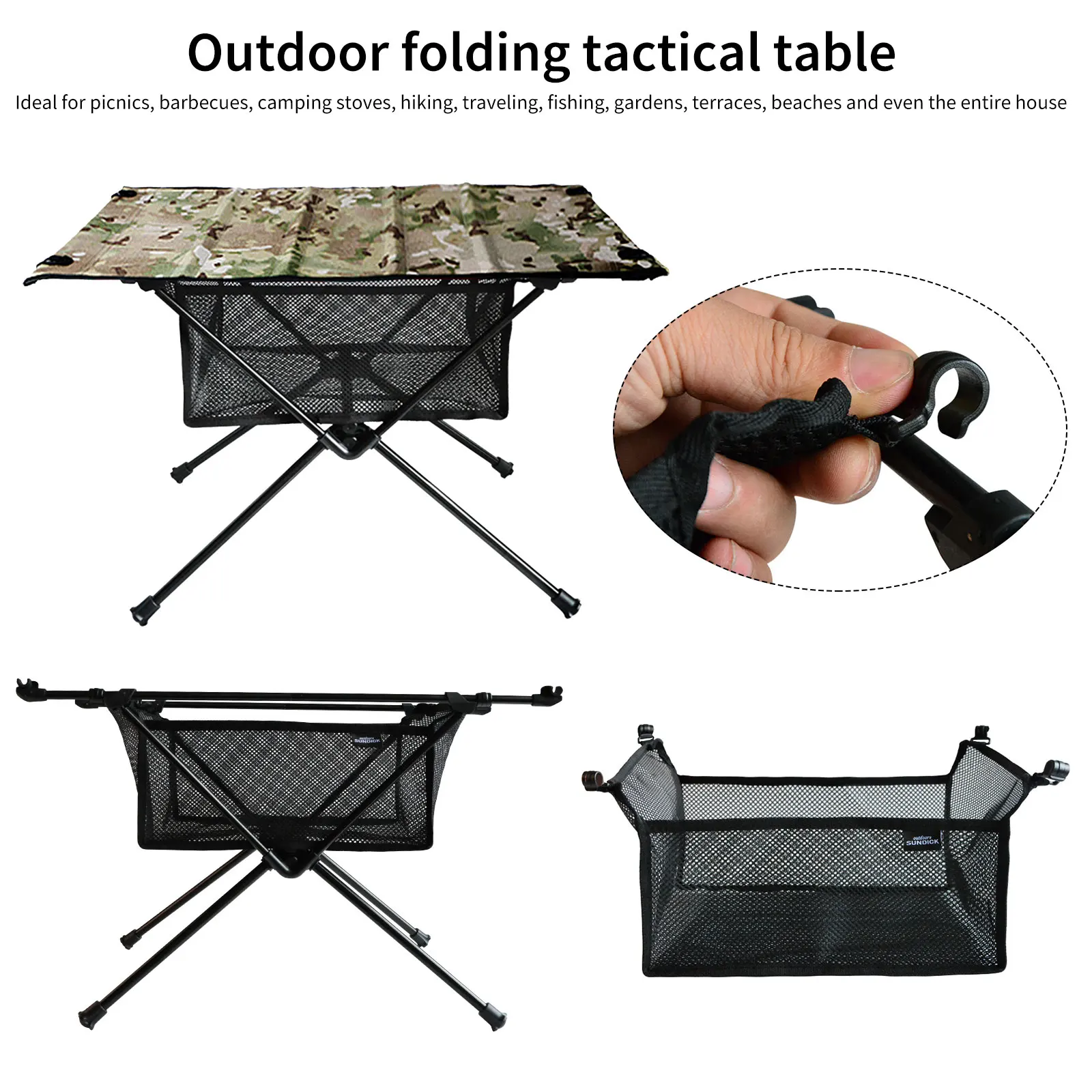 Outdoor Folding Table with Net Pocket Portable Foldable Aluminum Alloy Desk for Picnic Camping Garden Barbecue Desk Table