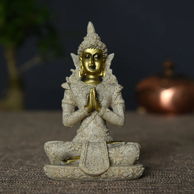 Статуя Будды, изделия из песчаника, небольшое украшение для рабочего стола, аксессуары для дома, креативные подарки, маленький сидящий будда
