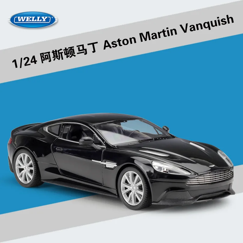 WELLY литая модель автомобиля 1:24 Масштаб спортивный автомобиль Aston Martin Vanquish симулятор металлический сплав гоночная игрушка автомобиль для мальчика Подарочная коллекция - Цвет: Black