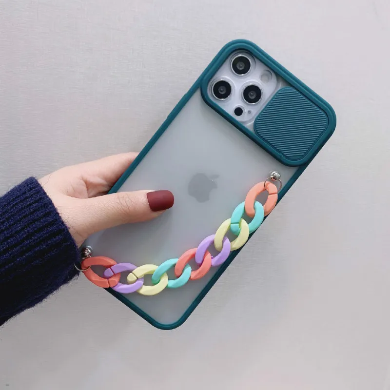 Slide Camera Lens Protection Phone Case for huawei P Smart 2021 Y7A 3D Wrist Chain phone case for huawei y7a y 7a p smart 2021 waterproof case for huawei Cases For Huawei