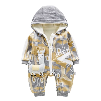 

Toddler Velvet Cotton Clothing Baby Boys Girls Rompers Winter Newborn Baby Long Sleeve Warm Cartoon Hoodies Jumpsuits