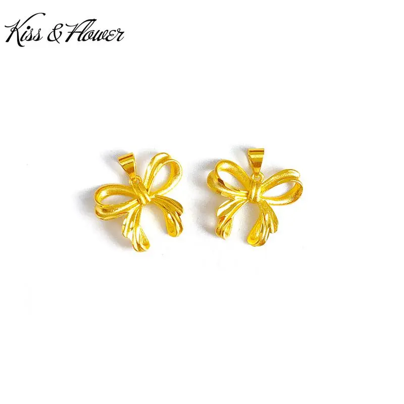

KISS&FLOWER PD35 Fine Jewelry Wholesale Fashion Woman Girl Birthday Wedding Gift Cute Bowknot 24KT Gold Pendant Charm NO CHAIN