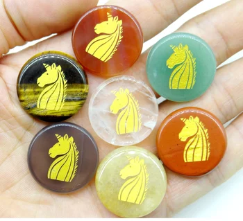 

Natural stone Quartz Crystal amethysts round unicorn pattern pendants Charm jewelry making accessories No hole 7pcs wholesale
