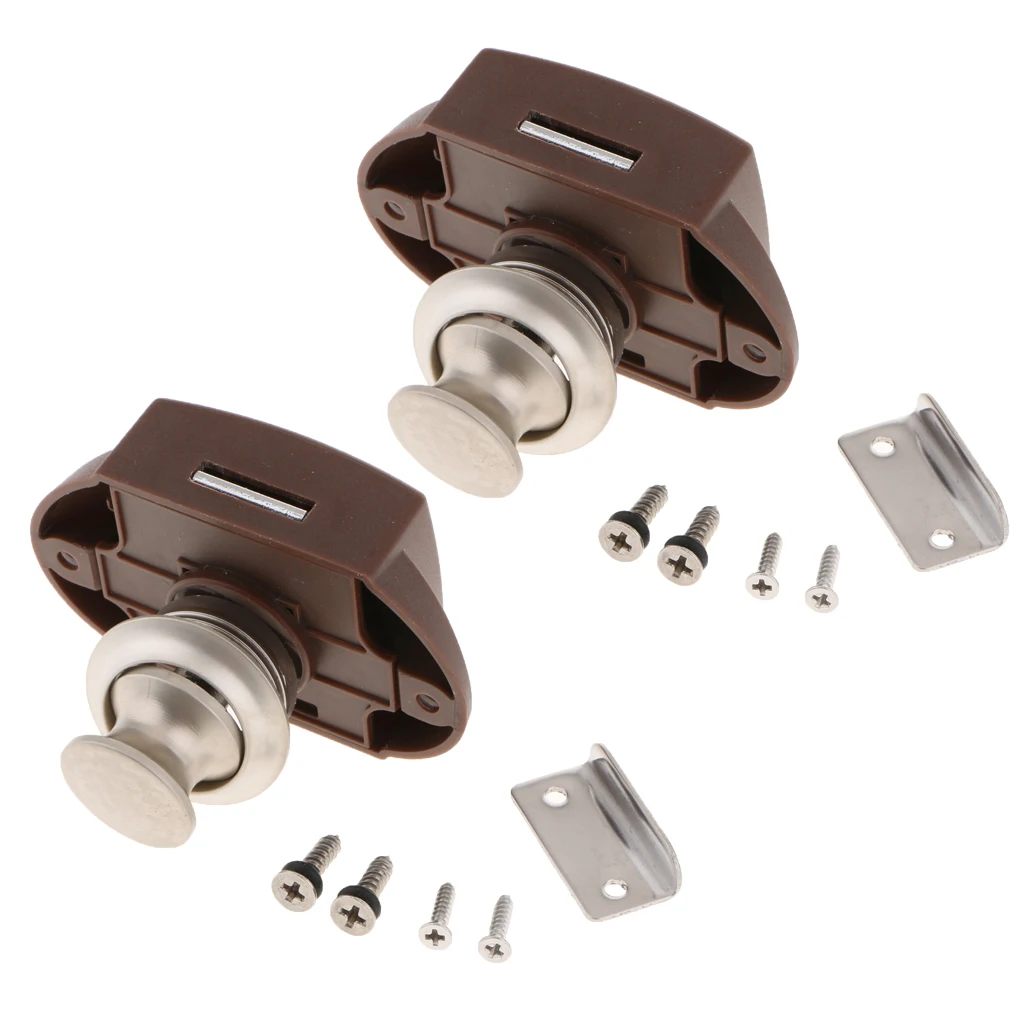 Set of 2 Zinc Alloy Push Button Latch Cupboard Lock Knob for Cabinet/ RV/ Boat (Pearl Nickel)