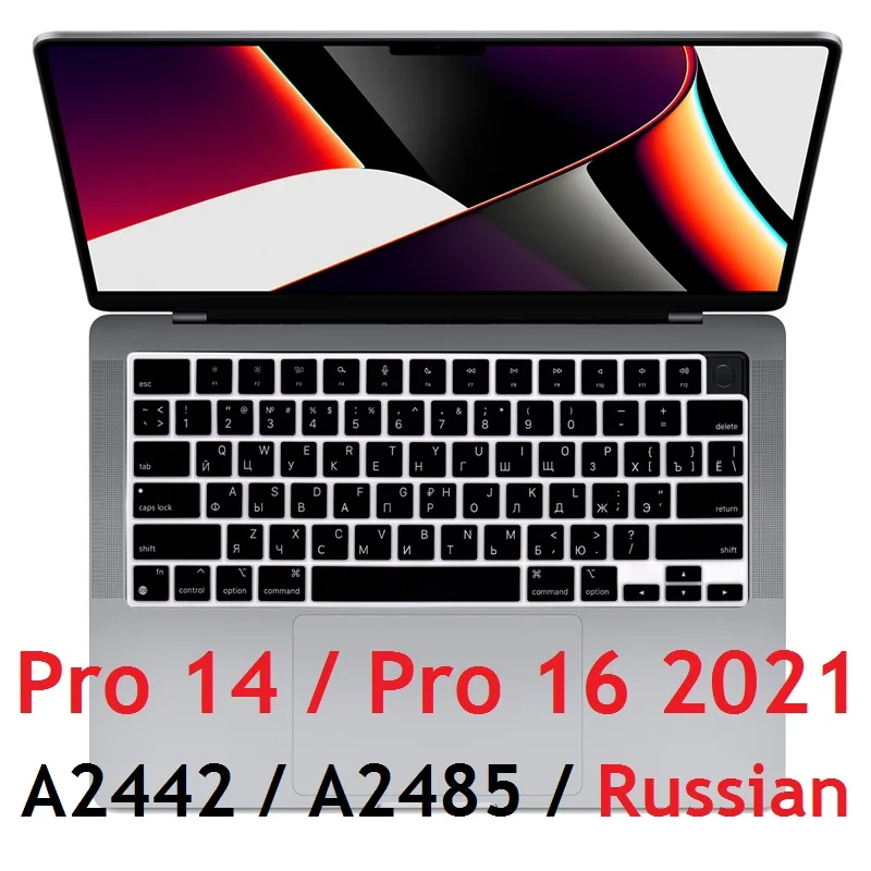 Morbida Pelle Russa Per Macbook Pro 14 A2442 Pro 16 M1 Max 2021 A2485 Copertura Tastiera Russa Ue Usa Per Macbook Pro 14 16 2021 Skin