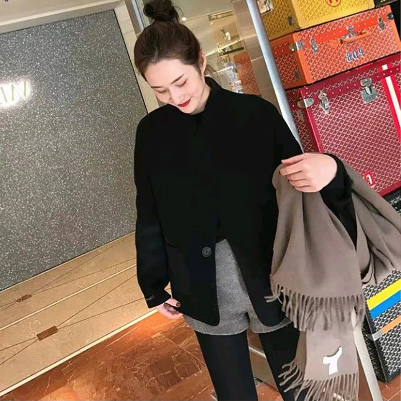Женское шерстяное пальто куртка осень зима шерстяная смесь Пальто Повседневное с длинным рукавом корейская модная одежда для женщин s верхняя одежда пальто