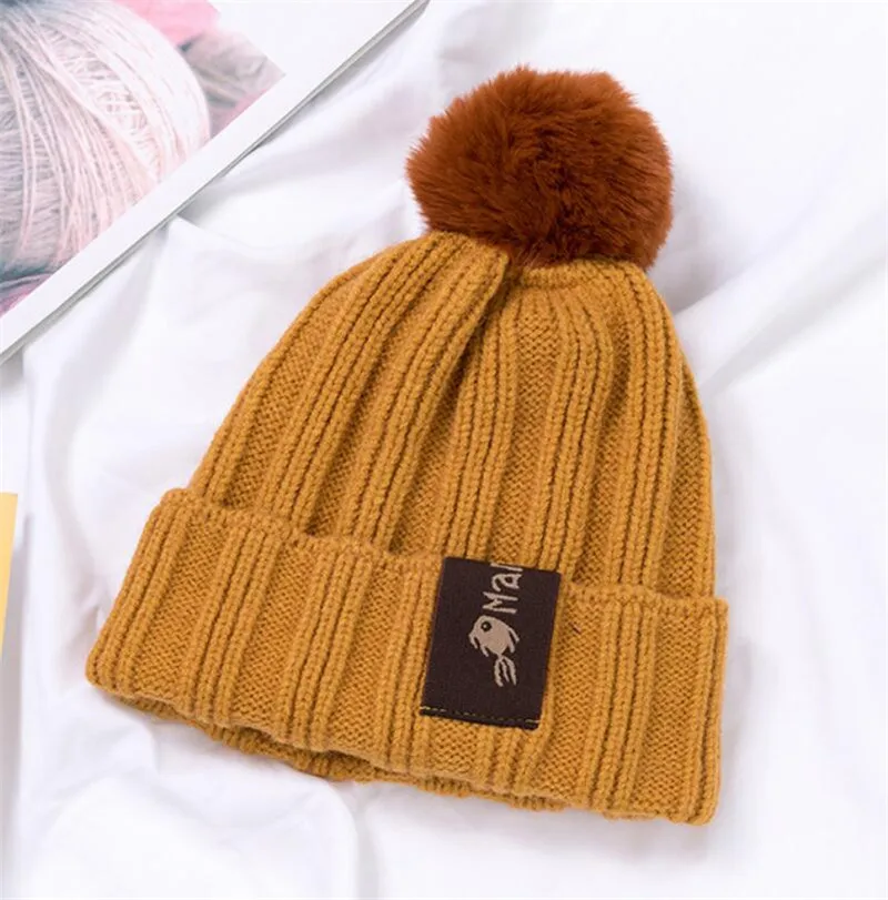 Dark Yellow Hat Kids Winter Warm Hat And Scarf Child Ribbed Knitted Pom Pom Cap Scarves 2 Piece Set Baby Girl Boys Accessories 6-36 month - Цвет: Dark Yellow Hat