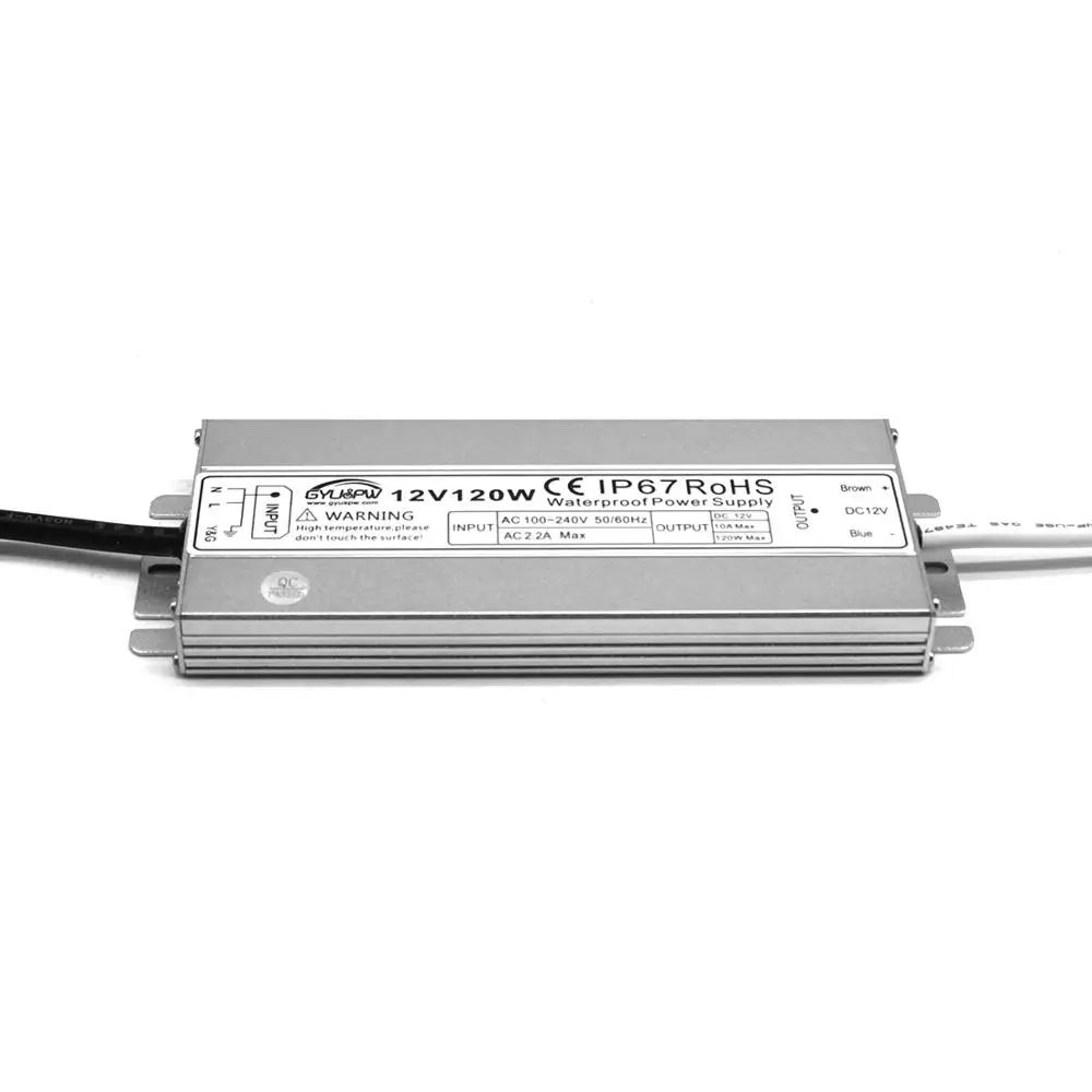 Ультратонкий источник питания DC12V 10A 120W IP67 водонепроницаемые Трансформеры 100-240v Сетевой сетевой адаптер для использования вне помещения для светодиодной ленты CCTV
