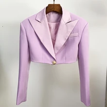  HIGH STREET Newest 2023 Designer Blazer Women's Satin Collar Single Button Crop Blazer Jacket 