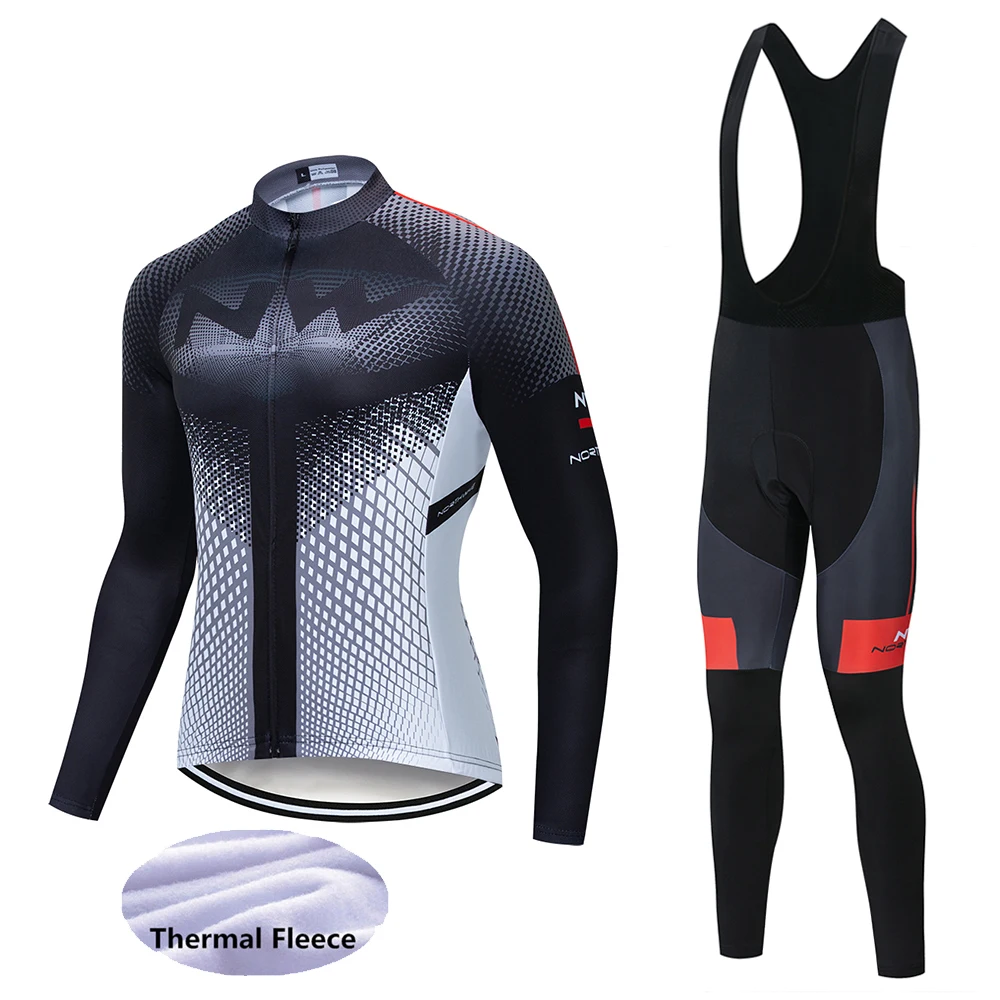 Cycling suit NW Зимняя Теплая Флисовая одежда для велоспорта, Мужской трикотажный костюм для езды на велосипеде, MTB Одежда, теплый комбинезон, комплект - Цвет: Cycling suit