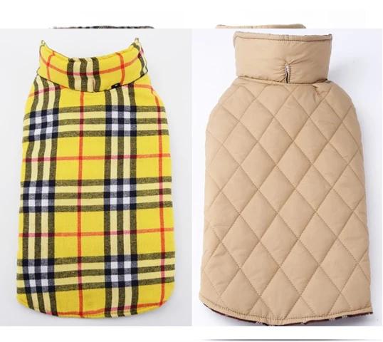 yellow plaid 1 шт./партия, клетчатая рубашка для домашних животных, собак, пальто, кофты для щенков с обеих сторон, одежда для собак, 6 цветов - Цвет: yellow plaid