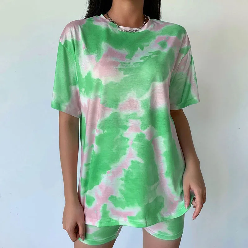 Darlingaga Casual Tie Dye Two Piece Set Women Tracksuit Fashion Summer Top and Biker Shorts Matching Sets Outfits Sportswear New