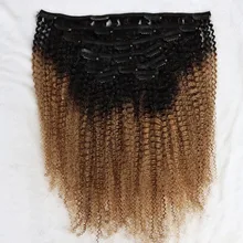 

Afro Kinky Curly Virgin Human Hair Clips In Extensions Ombre Color 1B 27 120 Gram Clip In Hair for African Black Women Girls