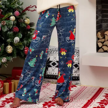 

Christmas Print Pants Cartoon Casual Women Sweatpants Casual New Fashion Holiday Comfortable Wide Leg Drawstring Pants 2020