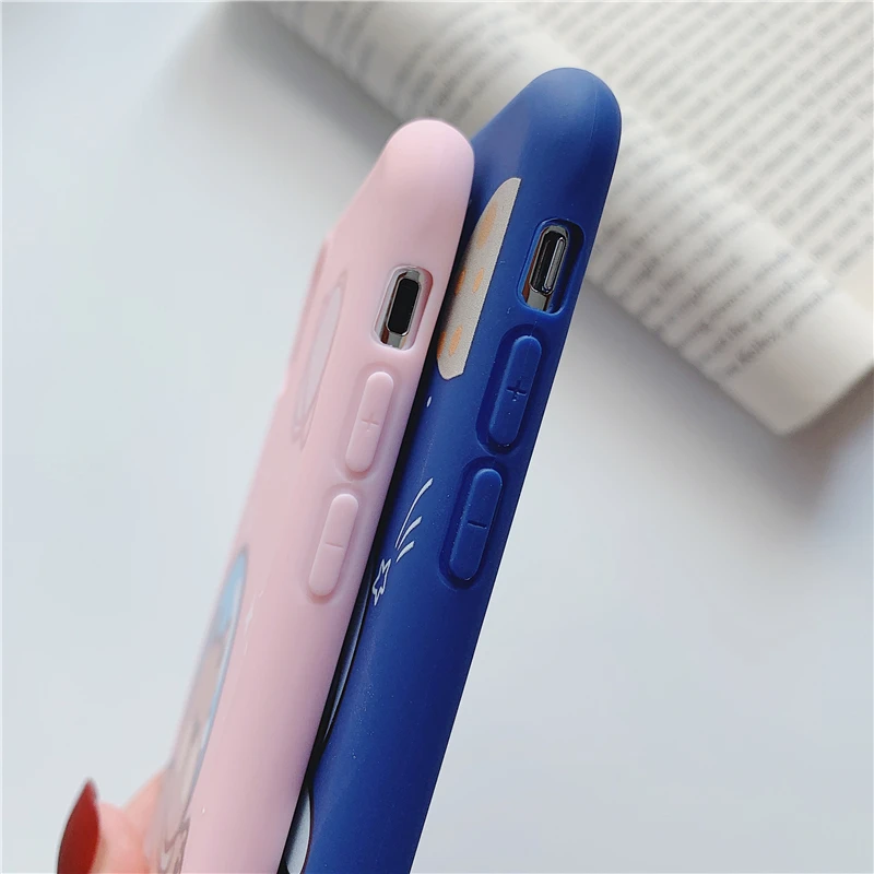 

Bunny mobile phone case for iphone 11 pro max xr xs 6s 7 8 plus matte soft silicone couple back shell