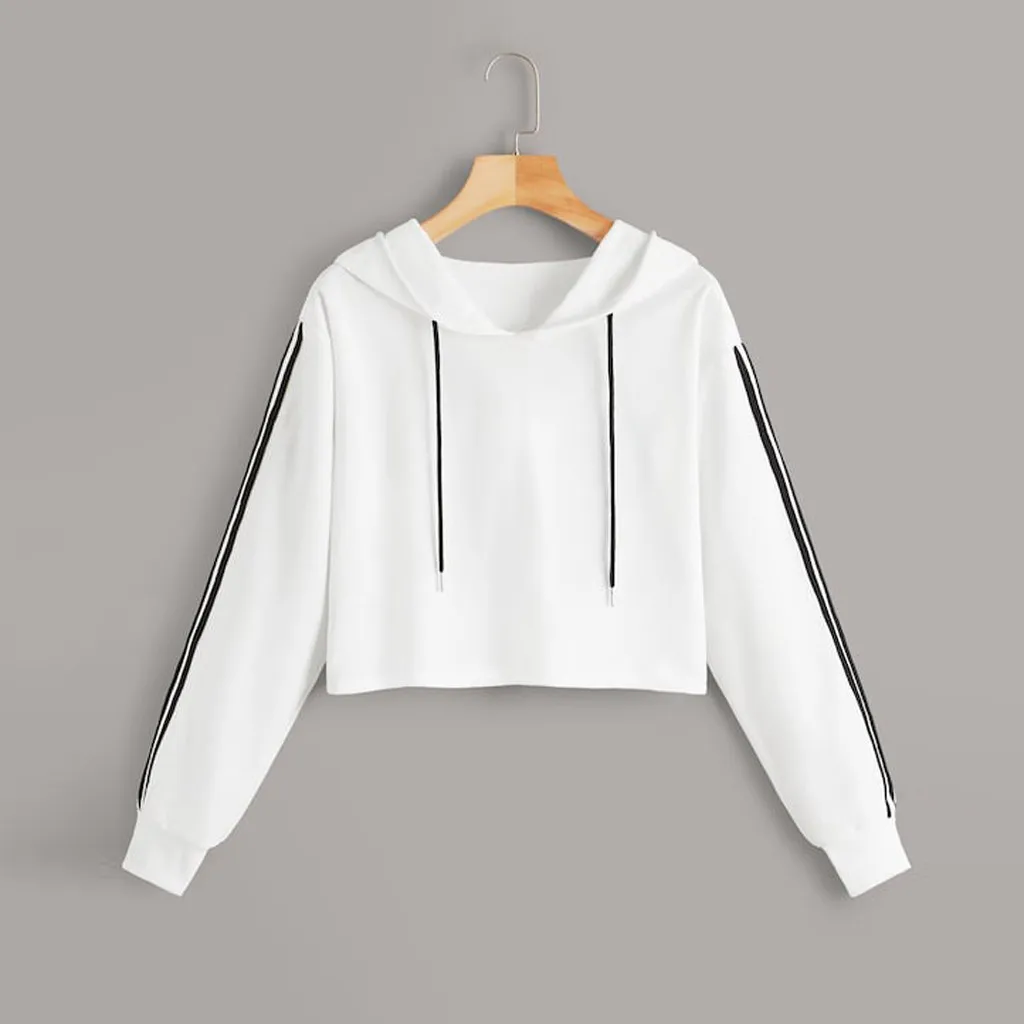 

Womens Solid Long Sleeve Pullover Hooded Short Top Casual Sport Harajuku Pullovers Fashion Hoodies