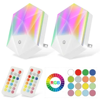 

2PCS Night Light Plug In Remote Control RGB 16 Colors LED Night Lights Nightlight Lamp for Baby Kids Room Bedroom Wall Lamp