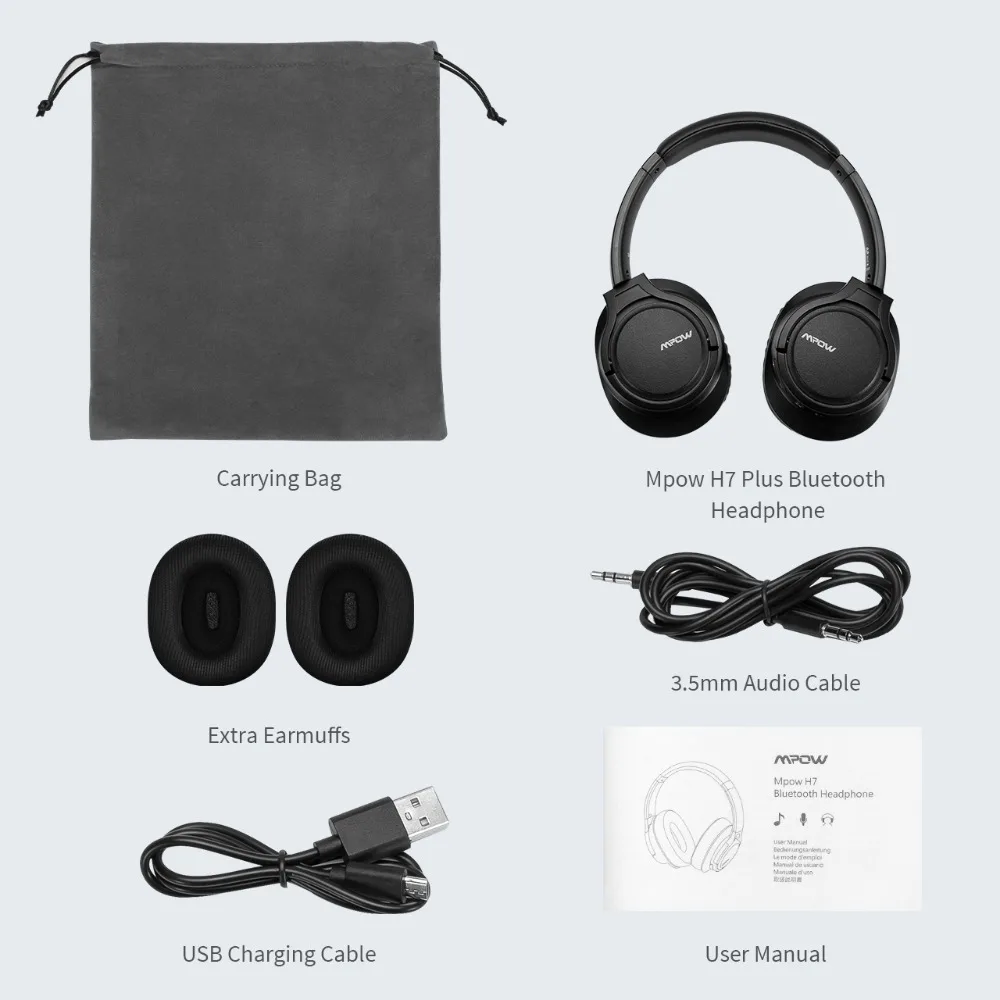 Mpow H7 Bluetooth наушники Сменные наушники бас звук стерео беспроводные наушники с микрофоном гарнитура для мобильного телефона планшета