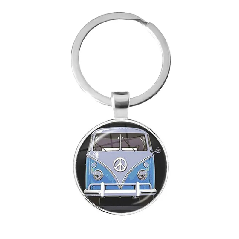 

New Vintage Hippie Peace Sign Van Bus Keychain Fashion Men Women Purse Bag Car Pendant Key Chain Ring Holder Jewelry For Gift