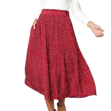 Длинные юбки в стиле бохо; сезон весна-лето; модная новинка; Женская эластичная плиссированная юбка миди с карманами в горошек; вечерние юбки; M0396