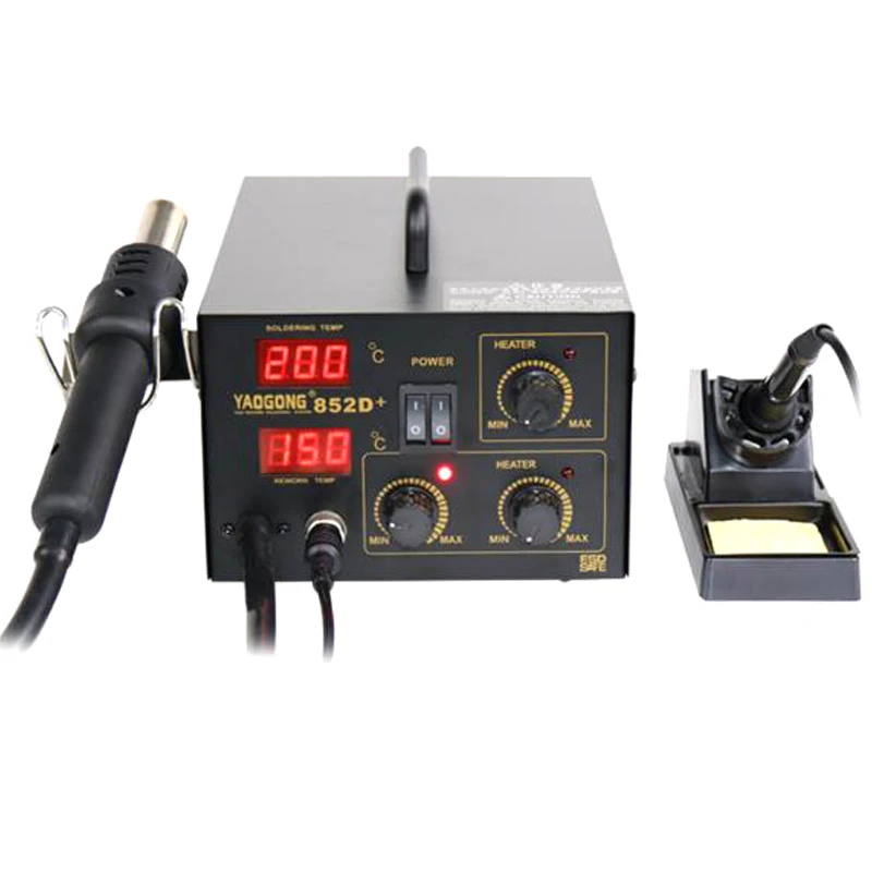 

Free Shipping 852D+ BAG Hot Air SMD Rework Soldering Station 2 in 1 LED Digital Airpump Repair Tool Desoldering Solder Iron