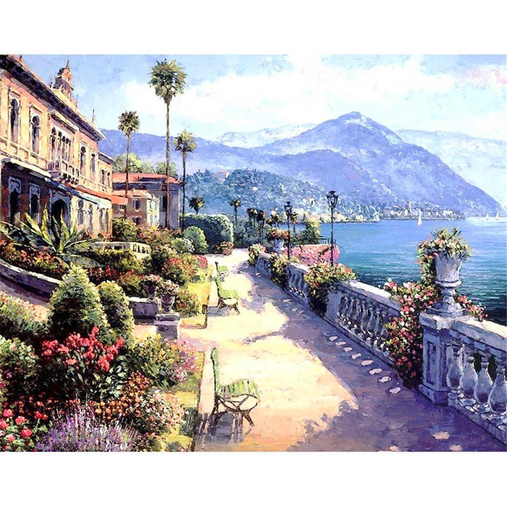 

Seaside Scenery Paint By Numbers DIY Set For Quarantine Depression-Killer DIY Oil Painting With Combo Frame and Colorful Canvas
