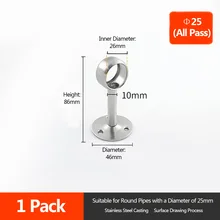  2Pcs 20/22/25mm Wardrobe Hanger Pipe Bracket Steel Flange Tube Holder for Clothes pole curtain Rod ceiling fixed Support Clamps 