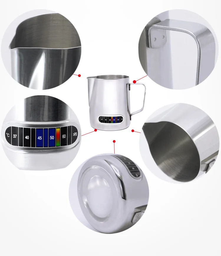 600ml Stainless Steel Milk Frothing Jug with Built-In Thermometer, Creamer Frothing Pitcher 20 Oz Espresso Coffee Latte Pots