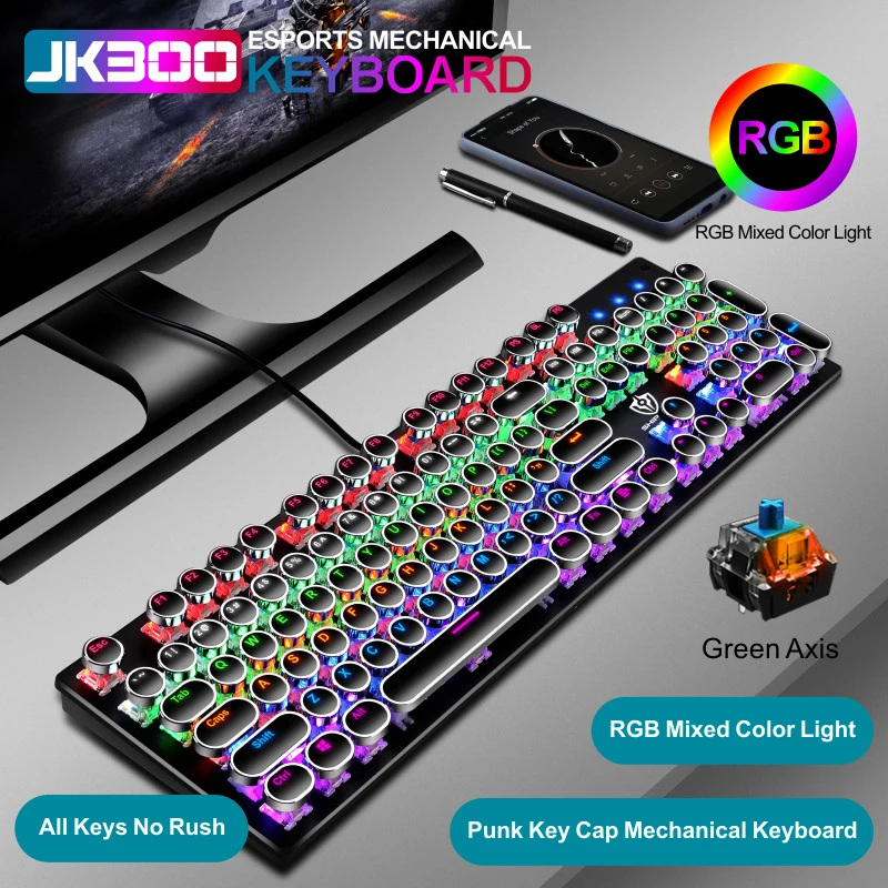 Ten BaDu JK300 green shaft mechanical keyboard RGB light esports game