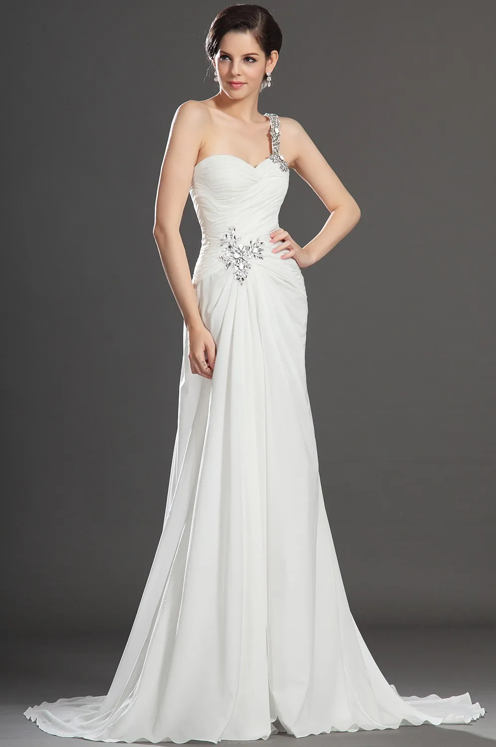 Все белое платье для выпускного вечера на одно плечо с глубоким разрезом от бедра вечерние платья с кристаллами и бисером без спинки милые платья подружки невесты для девочек младшего возраста
