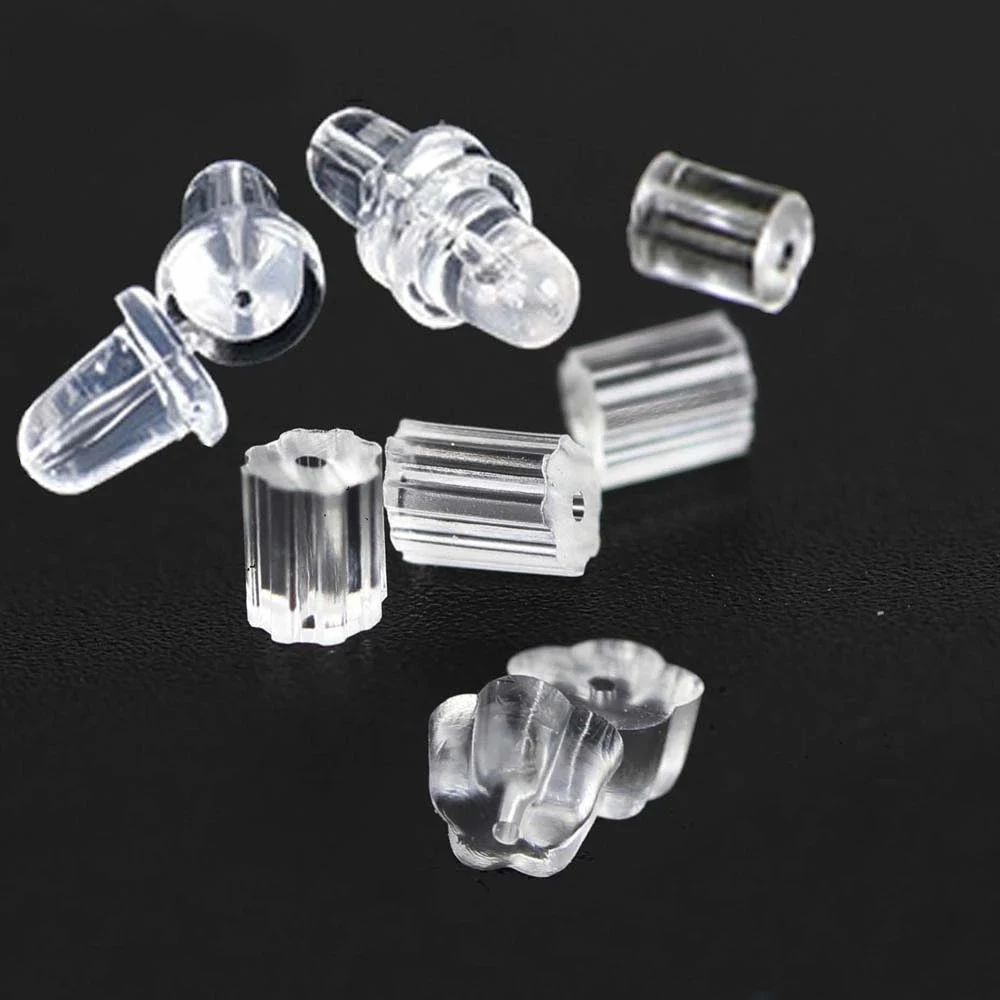 

200pcs Rubber Earrings Backs Clear Earring Pins Flower Tube Shape Ears Safety Backs For Jewelry Accessories DIY Ear Plugging