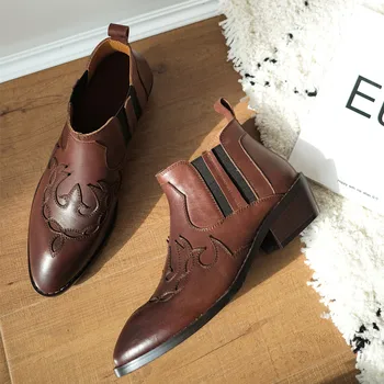 

Women's genuine leather ankle boots gradient color retro short chelsea boots female comfortable autumn boots shoes for women