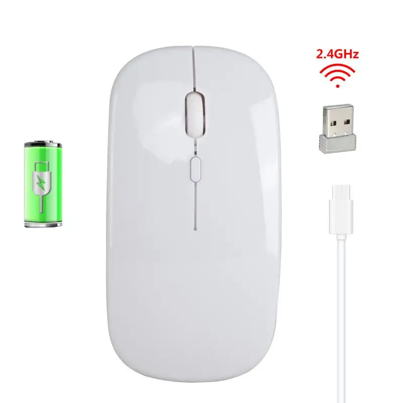 2,4G Беспроводная перезаряжаемая зарядная мышь, ультра-тонкая Бесшумная офисная мышь для ноутбука, оптоэлектронная мышь для офисного ноутбука - Цвет: white