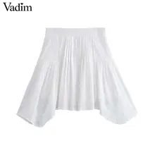 Vadim Женская шикарная Асимметричная юбка с вышивкой необычный дизайн открытая плиссированная Женская белая стильная мини-юбка BA745