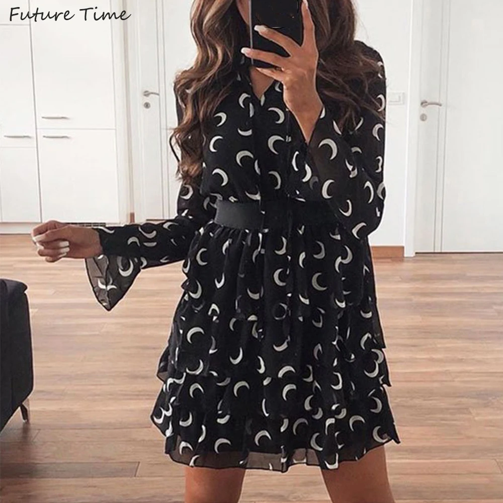 

Dress Women Print Color 2020 Spring Long Sleeve Summer Beach Dresses Female Ruffle Casual Mini Dresses Vestidos C2061