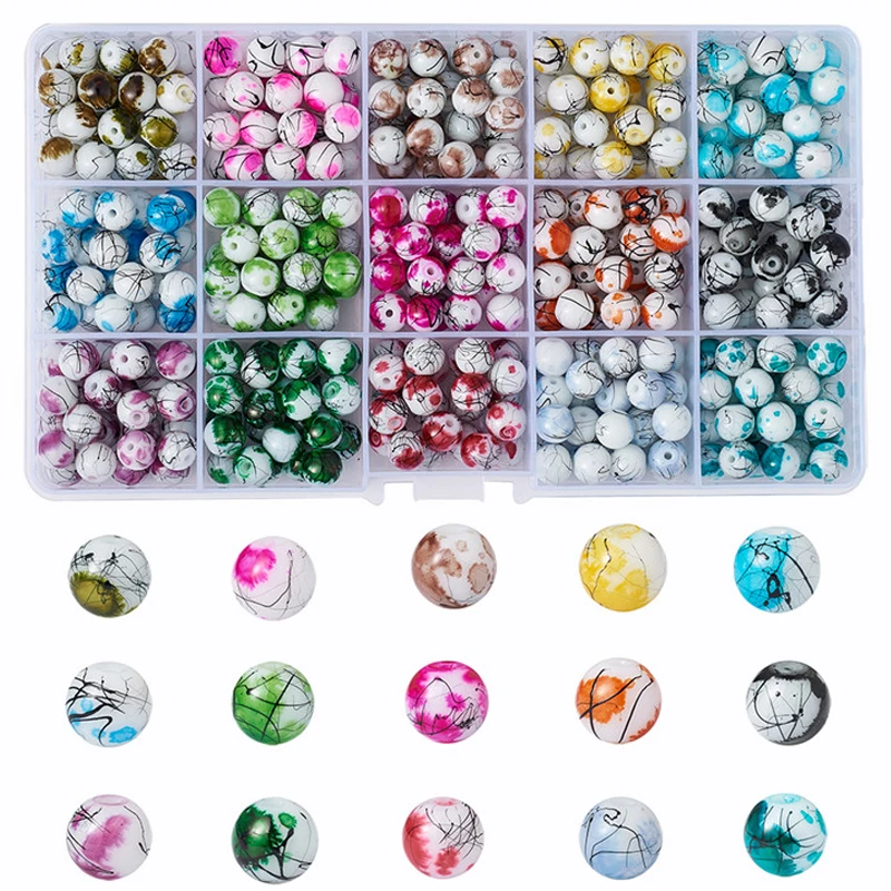 

420pcs/box Mixed Color Round Baking Painted Drawbench Glass Beads for Jewelry Making DIY Bracelet Necklace 8x7.5mm Hole: 1.5mm