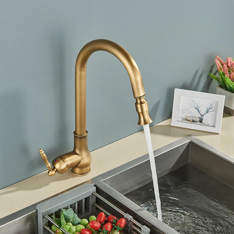 Description Picture 5 of itemAntique Brass Kitchen Faucet Pull Out Kitchen Sink Faucet Single Handle Faucet 360 Rotate Kitchen Tap Hot Cold Water Mixer Crane