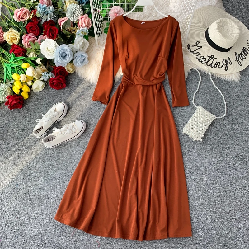 Винтажное тонкое осеннее длинное платье миди весенние вечерние платья vestido de festa Женские повседневные 3/4 рукава А-силуэта элегантные ретро платья