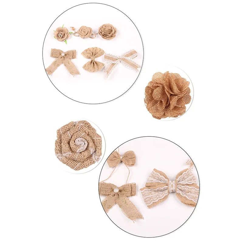 

Set Hessian Jute Burlap Lace Bows DIY Crafts Bow Ties Wedding Party Decor