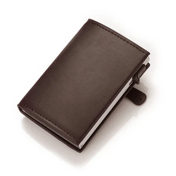 

BISI GORO 2020 PU Leather Men Smart Wallet Automatic Fashion Coin Purse RFID Aluminum Box Anti-theft Card Holder Slim Card Case