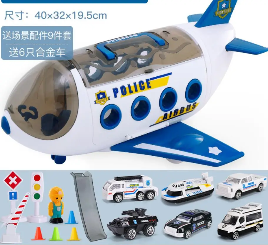 Large aircraft music sound track toy car srorage plane passenger model educational big space airplane cars toy sets - Цвет: Blue