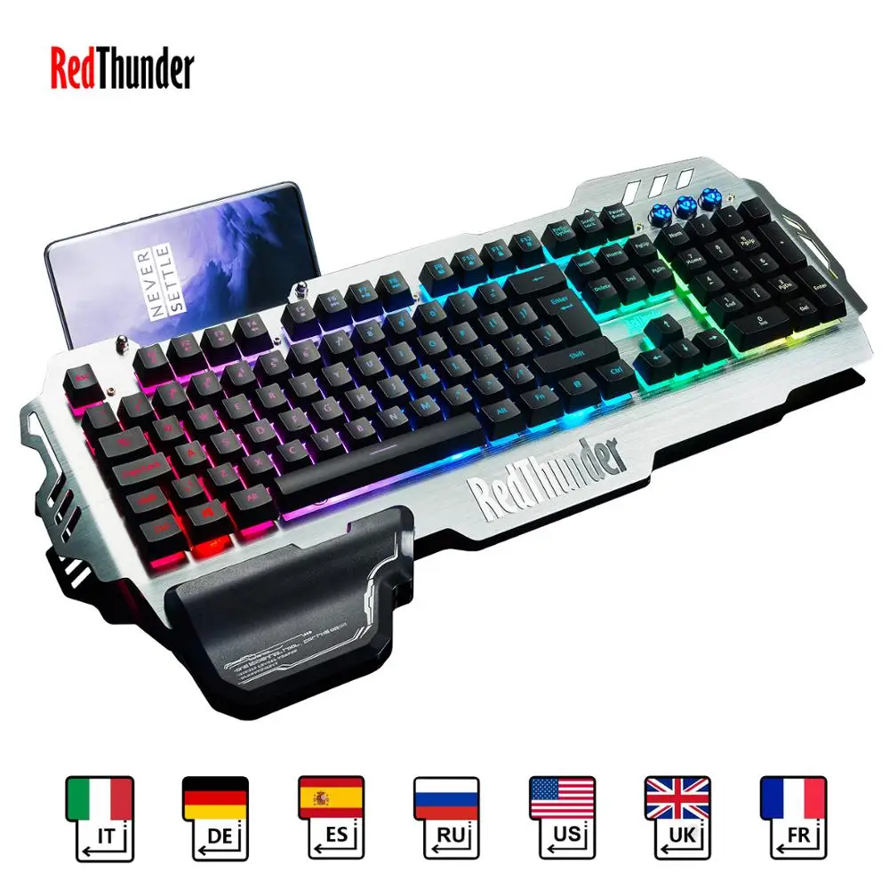 Продажа Игровая клавиатура RedThunder K900 RGB, механическая, похожая на русский, испанский, французский, многоязычная, металлический чехол для планшетного ...