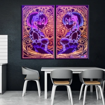 

Home Decor Canvas Picture 1 Piece Anime Rem sisters Re:Life in a Different World from Zero Painting Poster Wall For Home Canvas