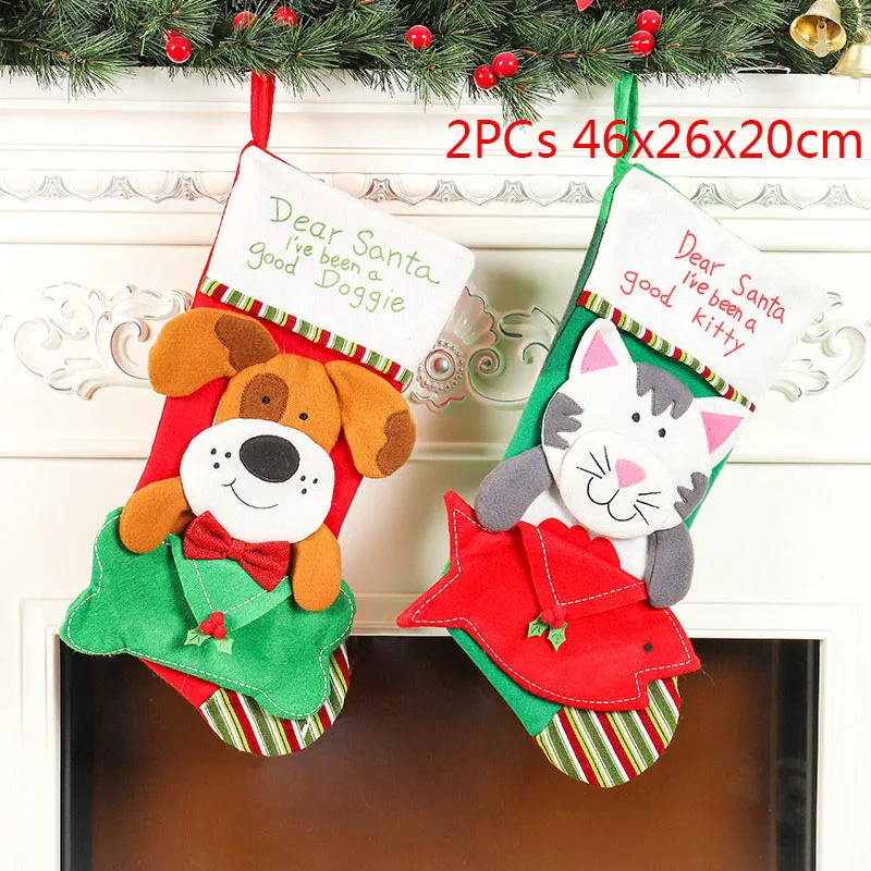 2PCs 46x26x20cm 1/2PCS Christmas Stockings Pendant Cloth Christmas Tree Elk Snowflake Ornament Christmas Print Party Home Decoration Gift Bag - Цвет: 2PCs 46x26x20cm