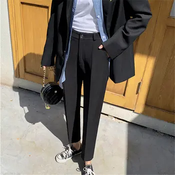 

2020 Loose Large Size Texture Solid Irregular Slender Streetwear Vintage High Waist All Match Straight Pencil Trousers