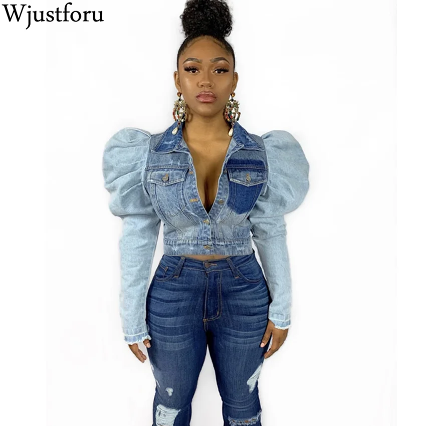 puff sleeve denim jacket plus size