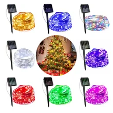 Guirlande lumineuse à 330 LED avec fil de cuivre, à énergie solaire, luminaire décoratif d'extérieur, idéal pour un jardin ou une fête de noël, 32M